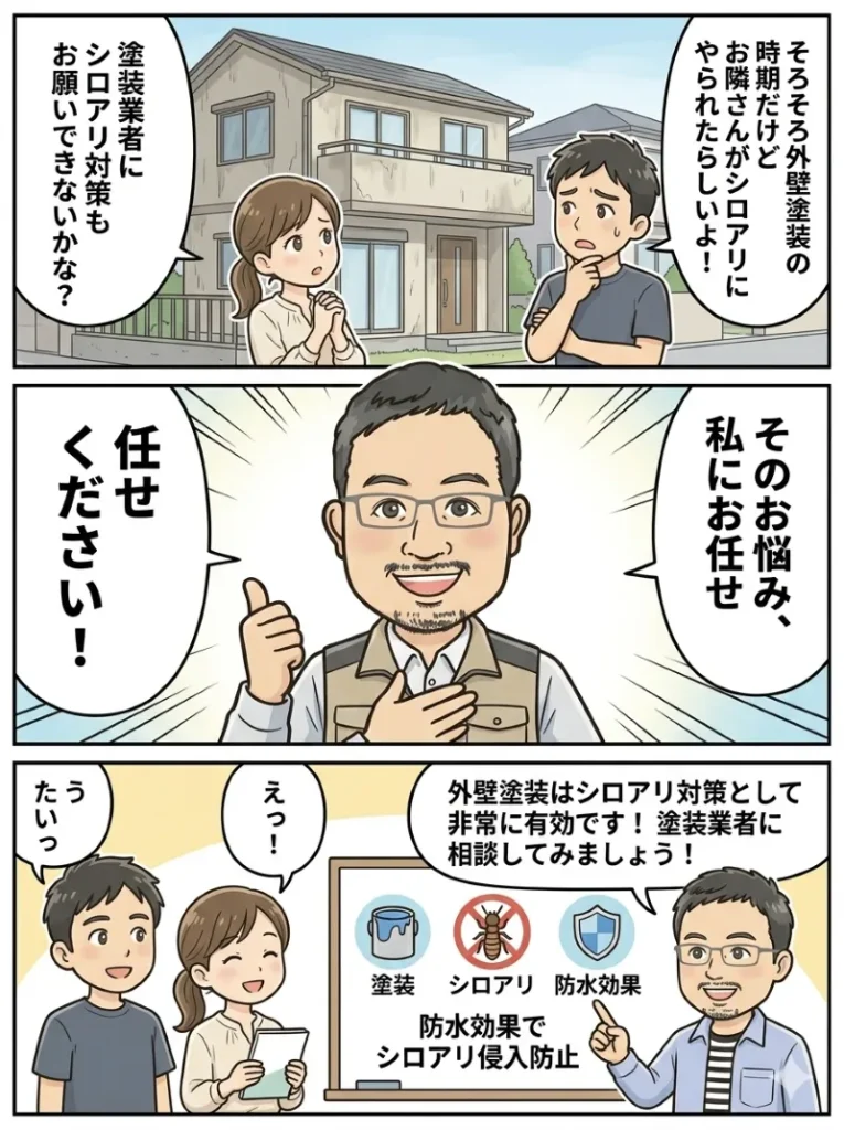マンガ：外壁塗装でシロアリ対策はできる？予防の本質と注意点を解説
