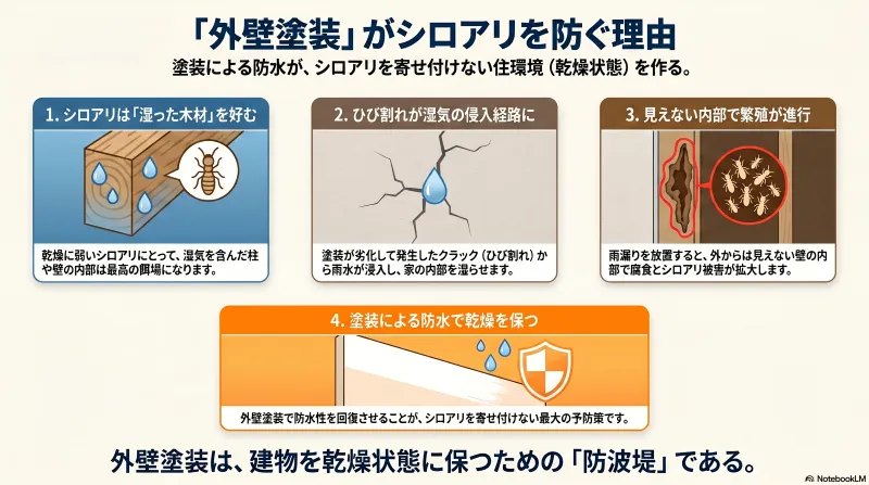 なぜ「外壁塗装」がシロアリ対策に繋がるのか？