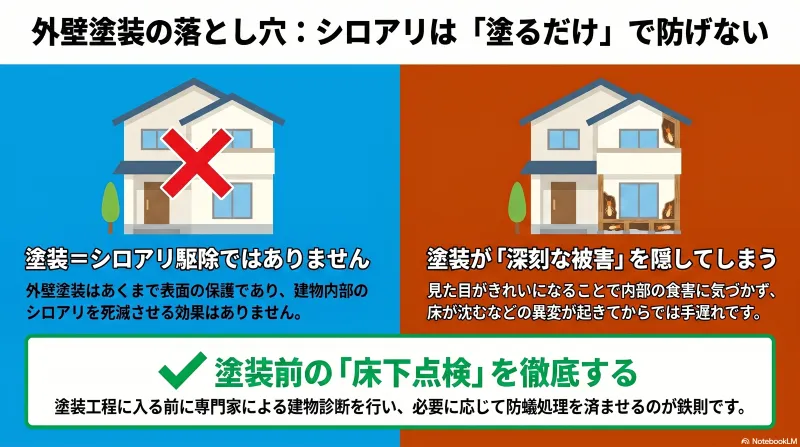 外壁塗装だけでは既にいるシロアリは駆除できない