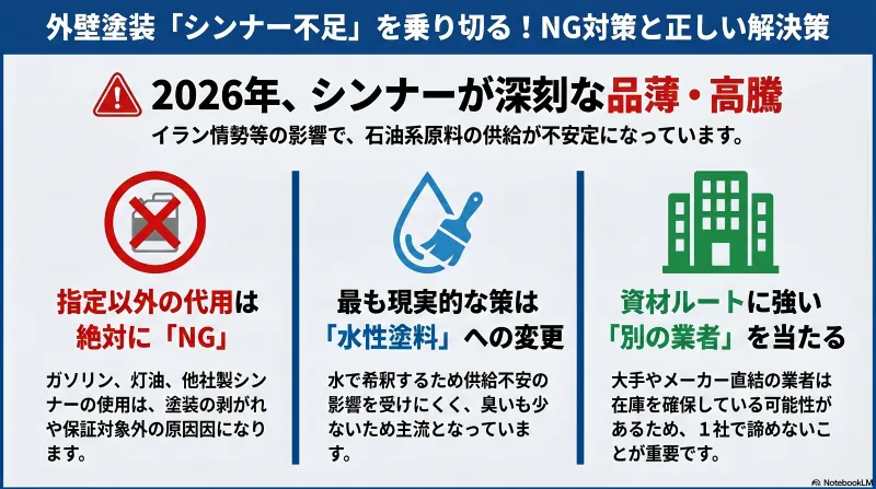外壁塗装「シンナー不足」を乗り切る!NG対策と正しい解決策