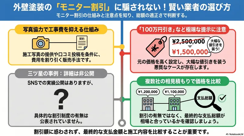 株式会社三ツ星の外壁塗装はモニター割引商法をしてる？